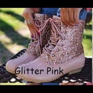 Glitter pink duck boots